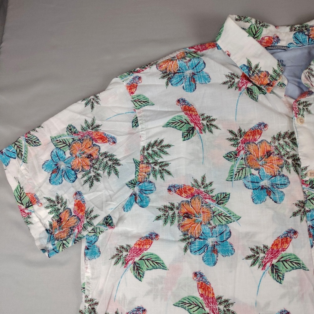 IZOD Saltwater Mens 2XL Reverse Print Parrot Tropical Linen Look Cotton Shirt - Picture 5 of 16
